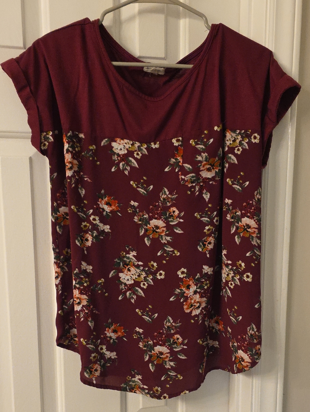 Women's Floral Short-Sleeve Top - Burgundy